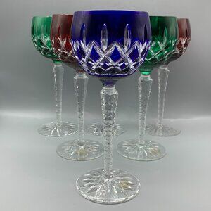 AJKA Cut to Clear Crystal Wine Glasses Arabella Pattern set of 6 Made in Hungary